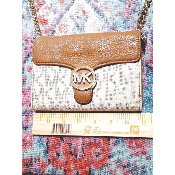 Michael Kors Vanna Mini Crossbody Purse Tan Leather and Vanille Monogram - Picture 5 of 7